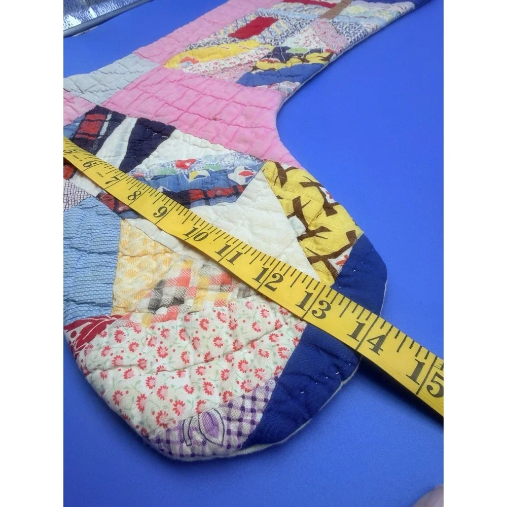Vintage Handmade Patchwork Quilt Christmas Stockings Pair 23